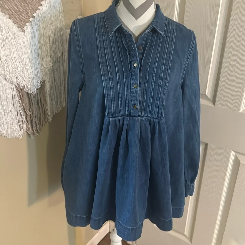 Free People Baby Blues Denim Tunic - Size Small Petite - Picture 2 of 10